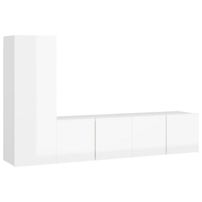 Set di Mobili Porta TV 3 pz Bianco Lucido in Legno Multistrato