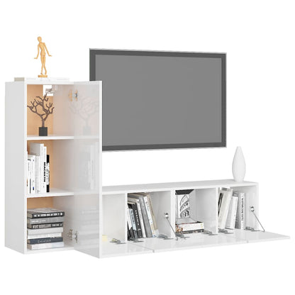 Set di Mobili Porta TV 3 pz Bianco Lucido in Legno Multistrato