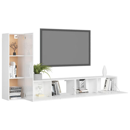 Set di Mobili Porta TV 3 pz Bianco Lucido in Legno Multistrato