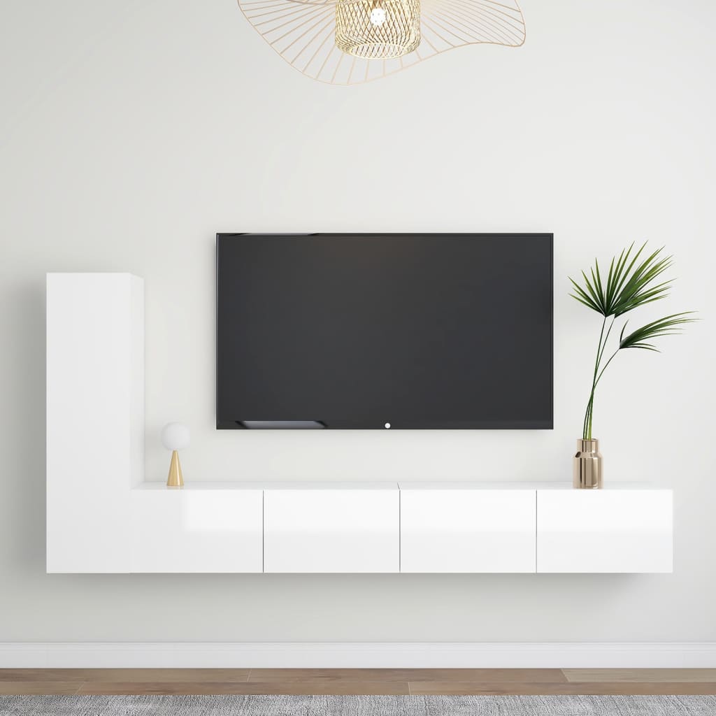 Set di Mobili Porta TV 3 pz Bianco Lucido in Legno Multistrato