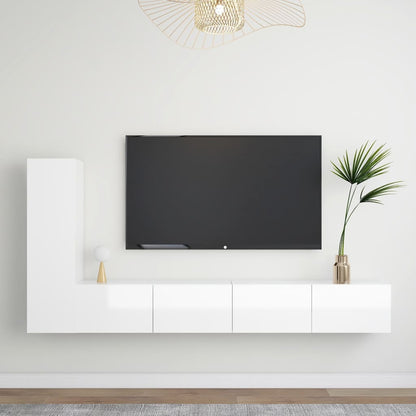 Set di Mobili Porta TV 3 pz Bianco Lucido in Legno Multistrato
