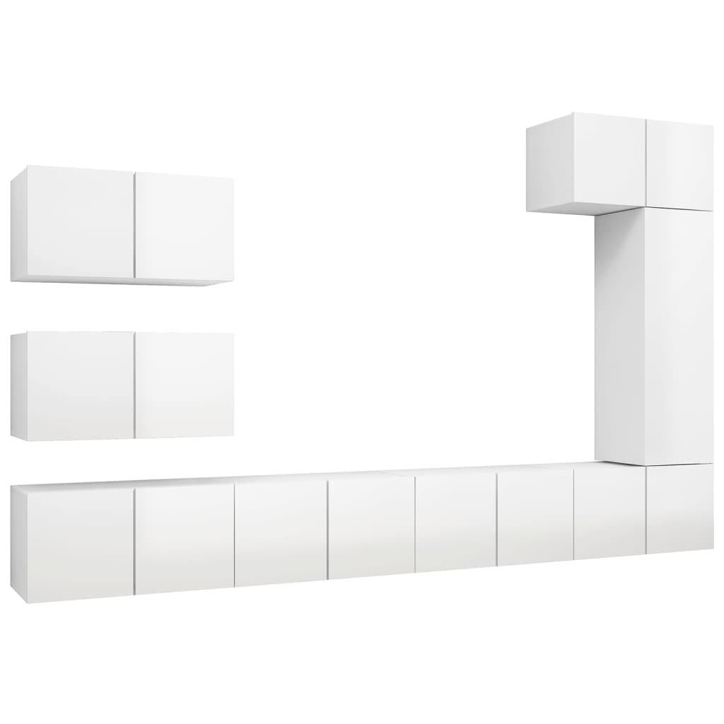 Set di Mobili Porta TV 8 pz Bianco Lucido in Legno Multistrato