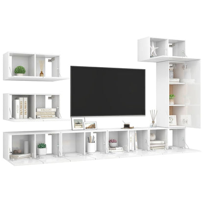 Set di Mobili Porta TV 8 pz Bianco Lucido in Legno Multistrato
