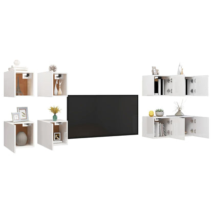 Mobili Porta TV a Parete 8 pz Bianco Lucido 30,5x30x30 cm