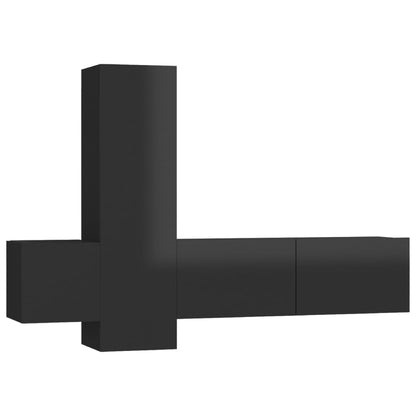 Set Mobili TV 3 pz Nero Lucido in Legno Multistrato