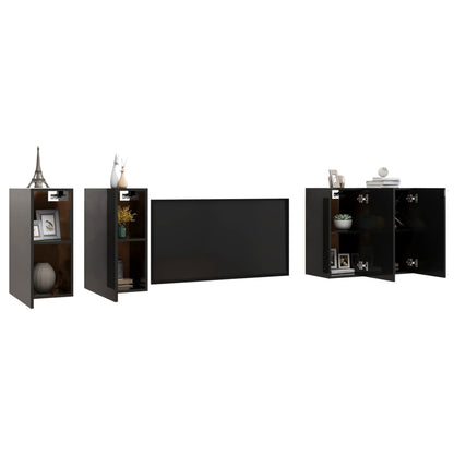 Mobili TV 4 pz Nero Lucido 30,5x30x60 cm in Legno Multistrato
