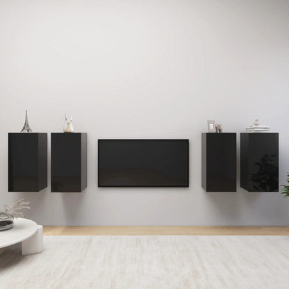 Mobili TV 4 pz Nero Lucido 30,5x30x60 cm in Legno Multistrato