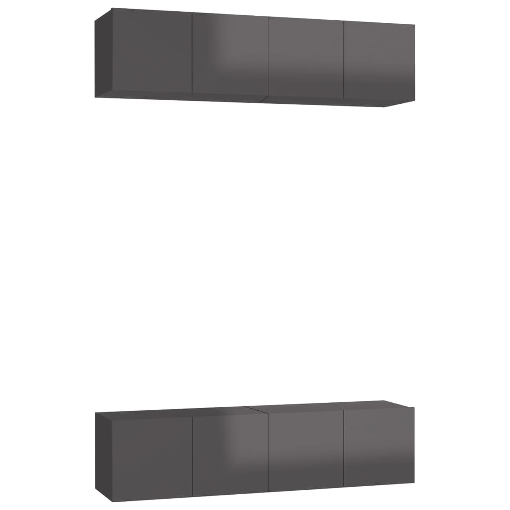 Mobili TV 4 pz Grigio Lucido 60x30x30 cm in Legno Multistrato