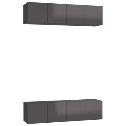 Mobili TV 4 pz Grigio Lucido 60x30x30 cm in Legno Multistrato