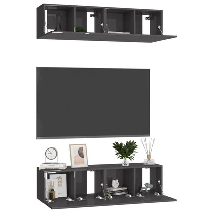 Mobili TV 4 pz Grigio Lucido 60x30x30 cm in Legno Multistrato