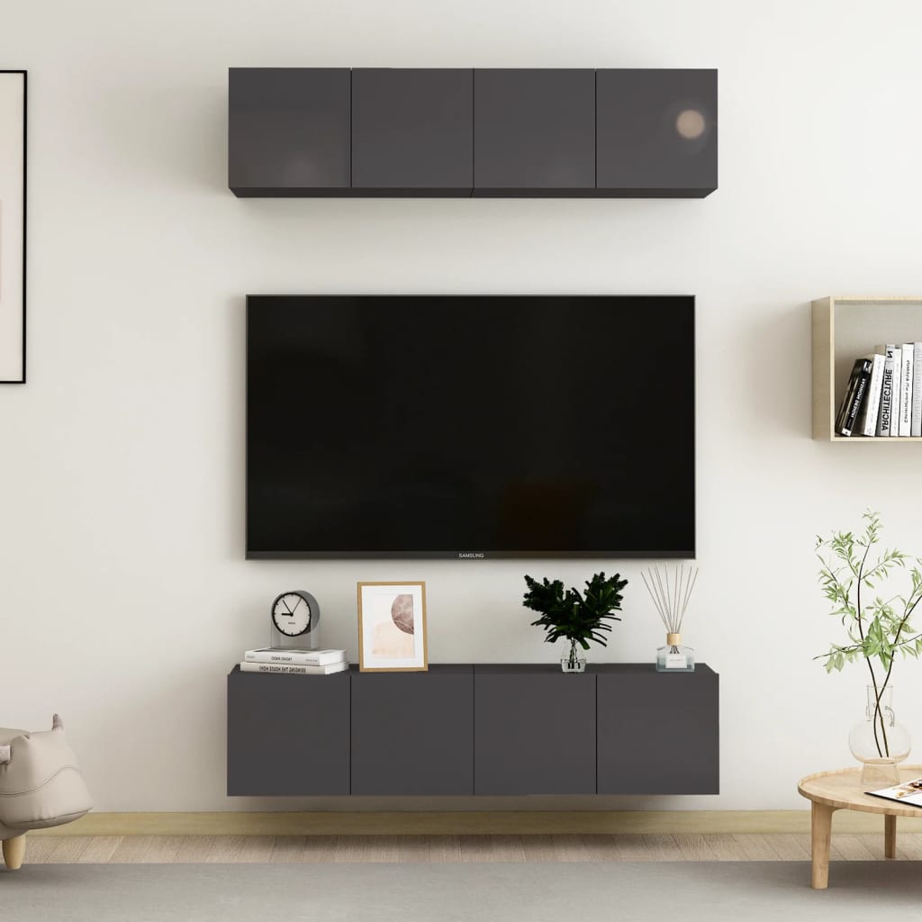 Mobili TV 4 pz Grigio Lucido 60x30x30 cm in Legno Multistrato
