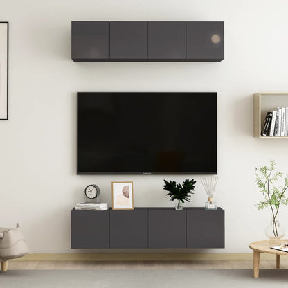 Mobili TV 4 pz Grigio Lucido 60x30x30 cm in Legno Multistrato