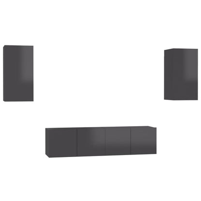 Set Mobili TV 4 pz Grigio Lucido in Legno Multistrato