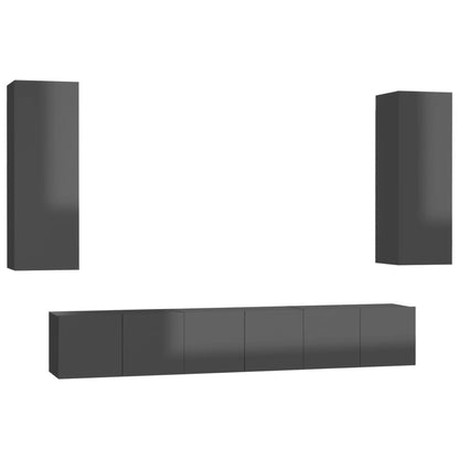 Set Mobili TV 5 pz Grigio Lucido in Legno Multistrato