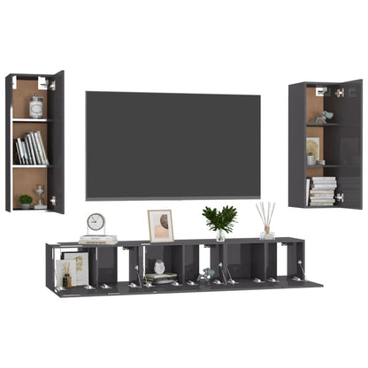 Set Mobili TV 5 pz Grigio Lucido in Legno Multistrato