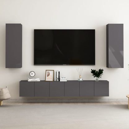 Set Mobili TV 5 pz Grigio Lucido in Legno Multistrato