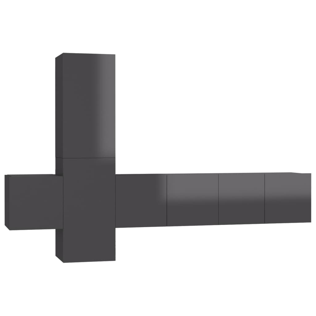 Set Mobili TV 5 pz Grigio Lucido in Legno Multistrato