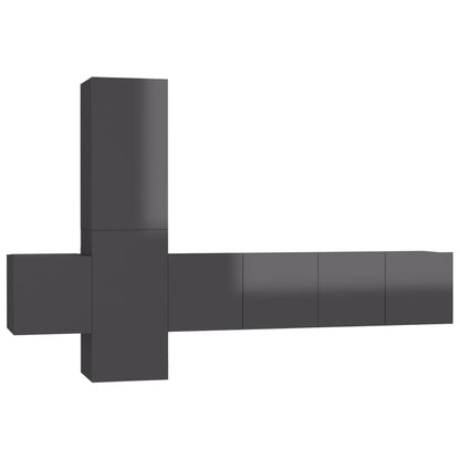 Set Mobili TV 5 pz Grigio Lucido in Legno Multistrato