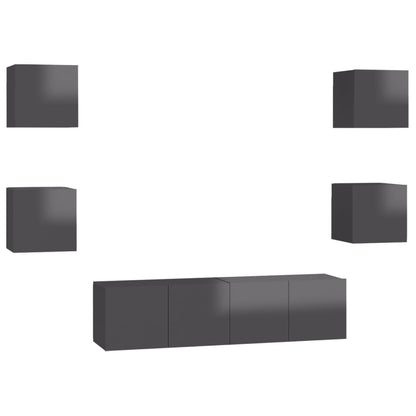 Set Mobili TV 6 pz Grigio Lucido in Legno Multistrato