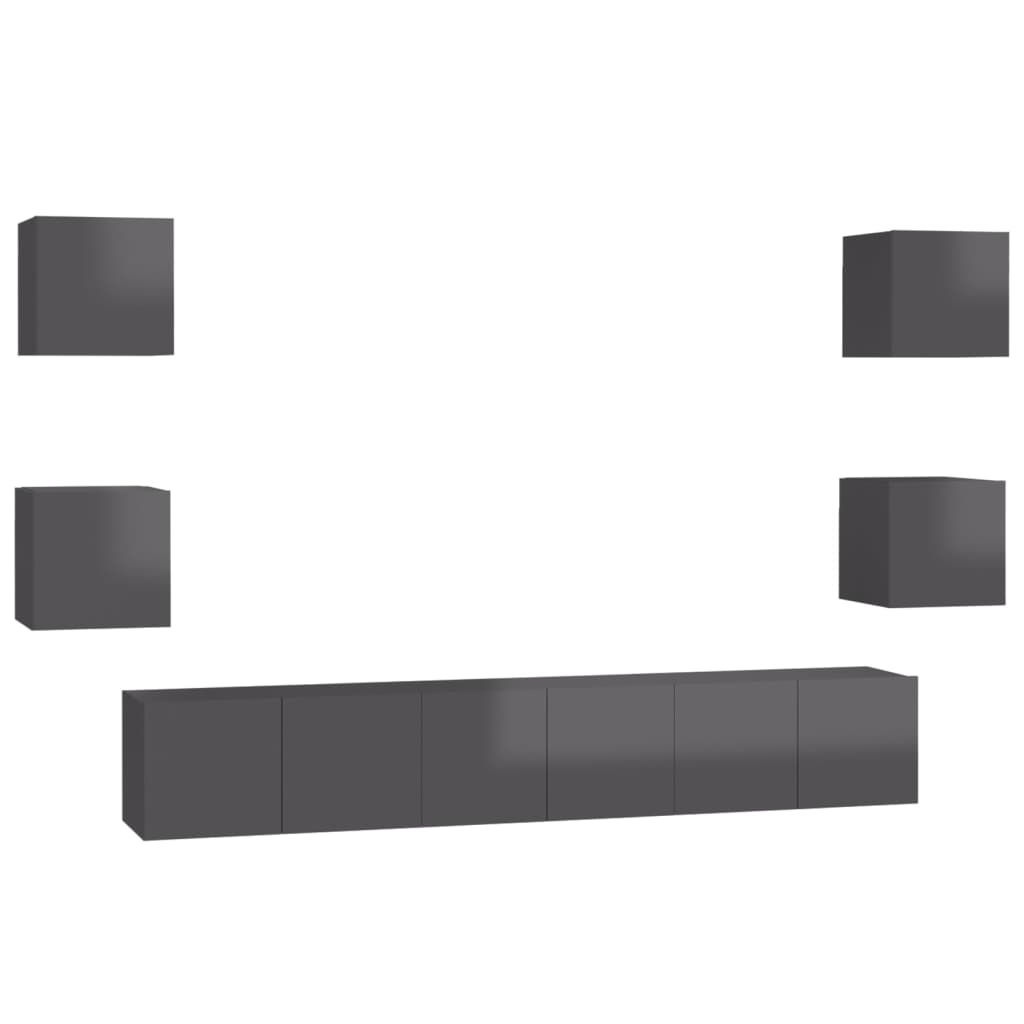 Set Mobili TV 7 pz Grigio Lucido in Legno Multistrato