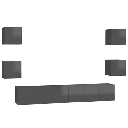 Set Mobili TV 7 pz Grigio Lucido in Legno Multistrato