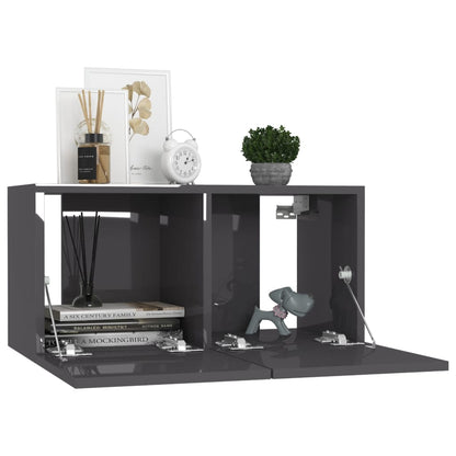 Set Mobili TV 7 pz Grigio Lucido in Legno Multistrato
