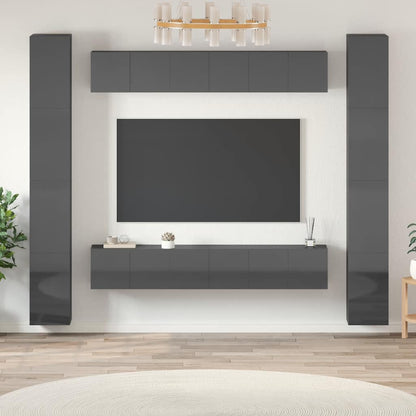 Set Mobili TV 6 pz Grigio Lucido in Legno Multistrato