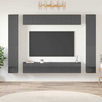 Set Mobili TV 10 pz Grigio Lucido in Legno Multistrato