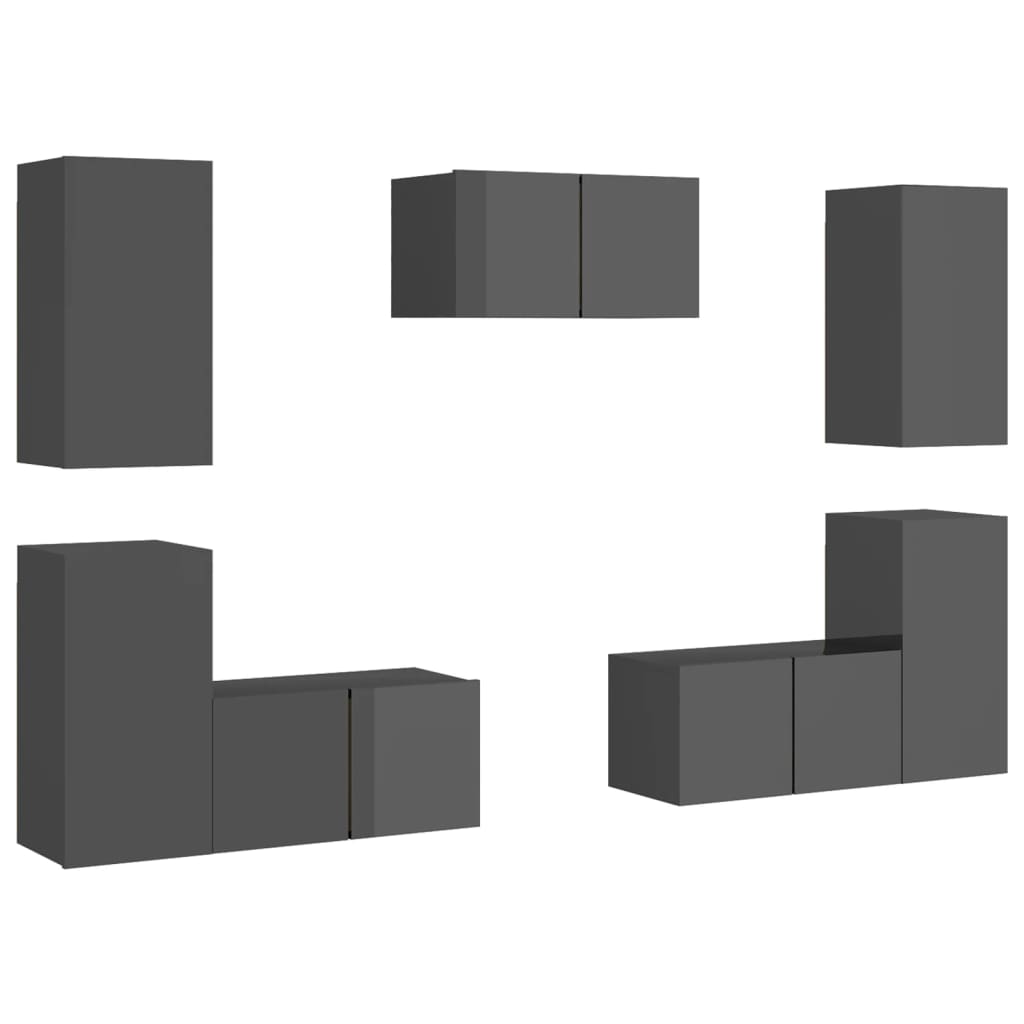 Set Mobili TV 7 pz Grigio Lucido in Legno Multistrato