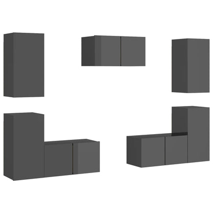 Set Mobili TV 7 pz Grigio Lucido in Legno Multistrato