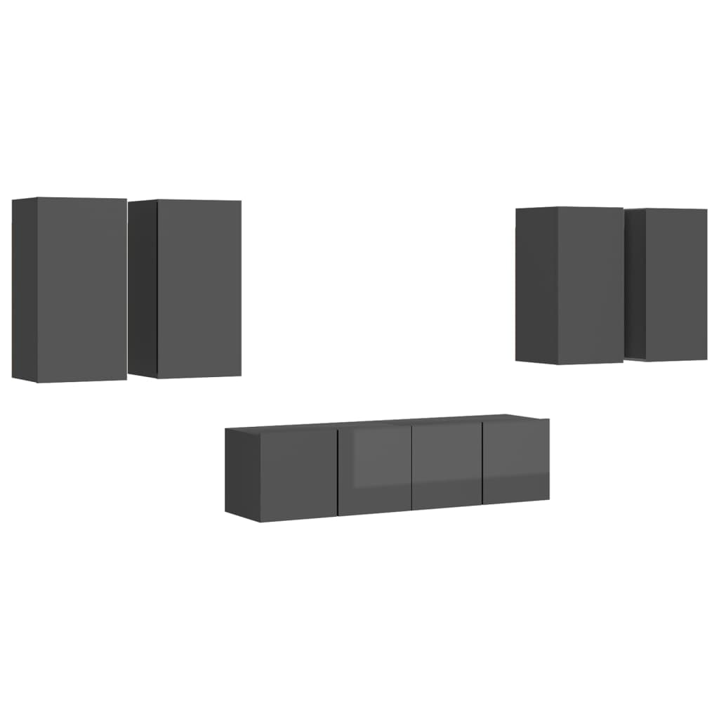 Set Mobili TV 6 pz Grigio Lucido in Legno Multistrato