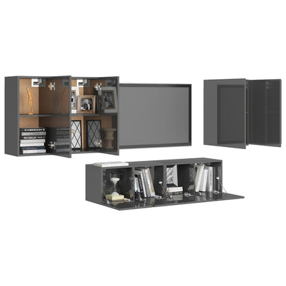 Set Mobili TV 6 pz Grigio Lucido in Legno Multistrato