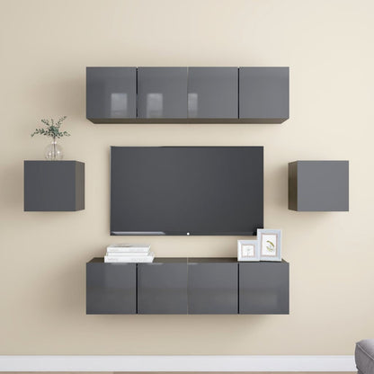 Set Mobili TV 6 pz Grigio Lucido in Legno Multistrato