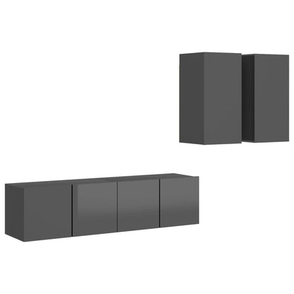 Set Mobili TV 4 pz Grigio Lucido in Legno Multistrato