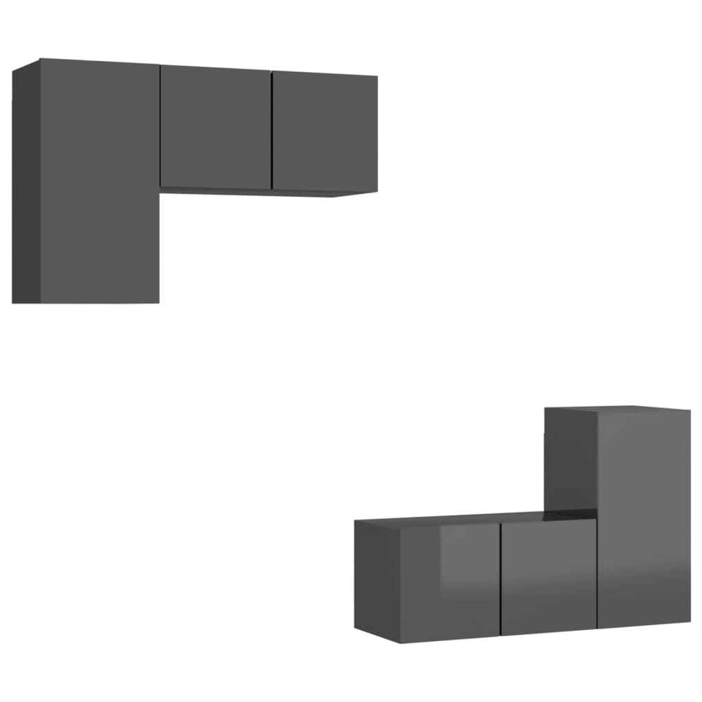 Set Mobili TV 4 pz Grigio Lucido in Legno Multistrato