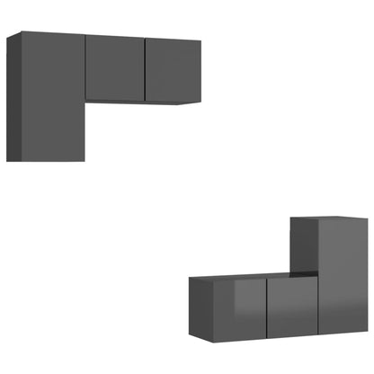 Set Mobili TV 4 pz Grigio Lucido in Legno Multistrato