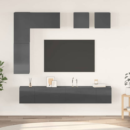 Set Mobili TV 8 pz Grigio Lucido in Legno Multistrato