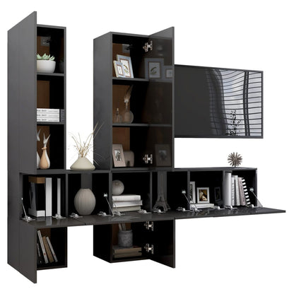 Set Mobili TV 7 pz Grigio Lucido in Legno Multistrato