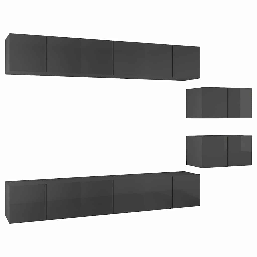 Mobili TV 8 pz Grigio Lucido in Legno Multistrato