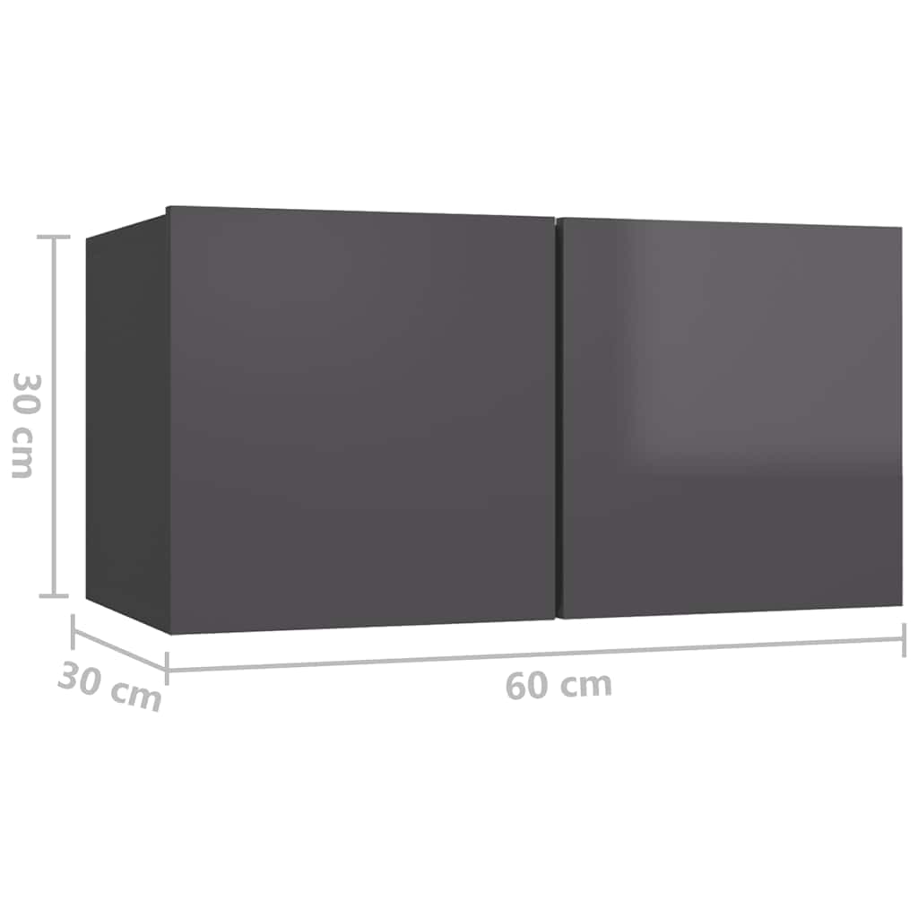 Mobili TV 8 pz Grigio Lucido in Legno Multistrato