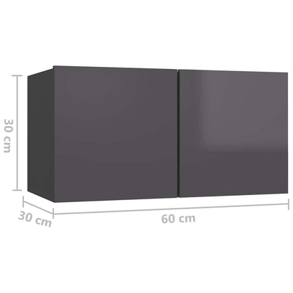 Mobili TV 8 pz Grigio Lucido in Legno Multistrato