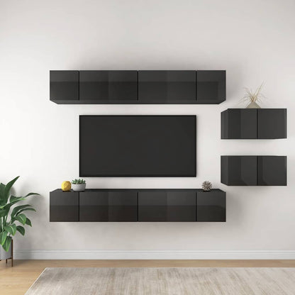 Mobili TV 8 pz Grigio Lucido in Legno Multistrato