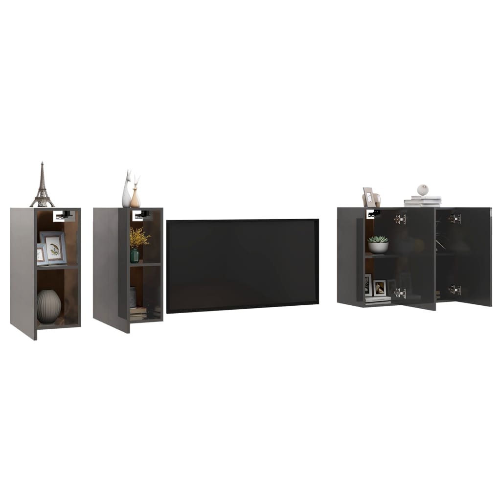 Mobili TV 4 pz Grigio Lucido 30,5x30x60 cm in Legno Multistrato