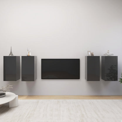 Mobili TV 4 pz Grigio Lucido 30,5x30x60 cm in Legno Multistrato