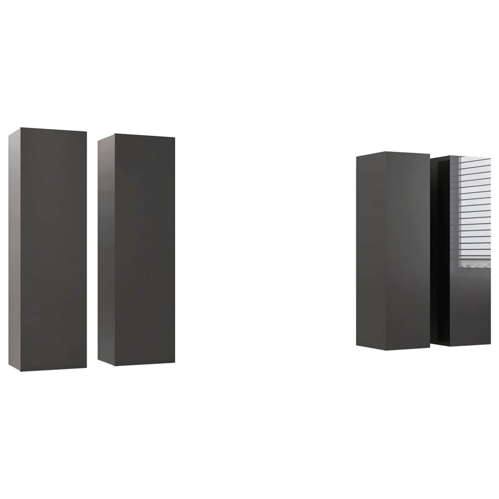 Mobili TV 4 pz Grigio Lucido 30,5x30x110 cm Legno Multistrato