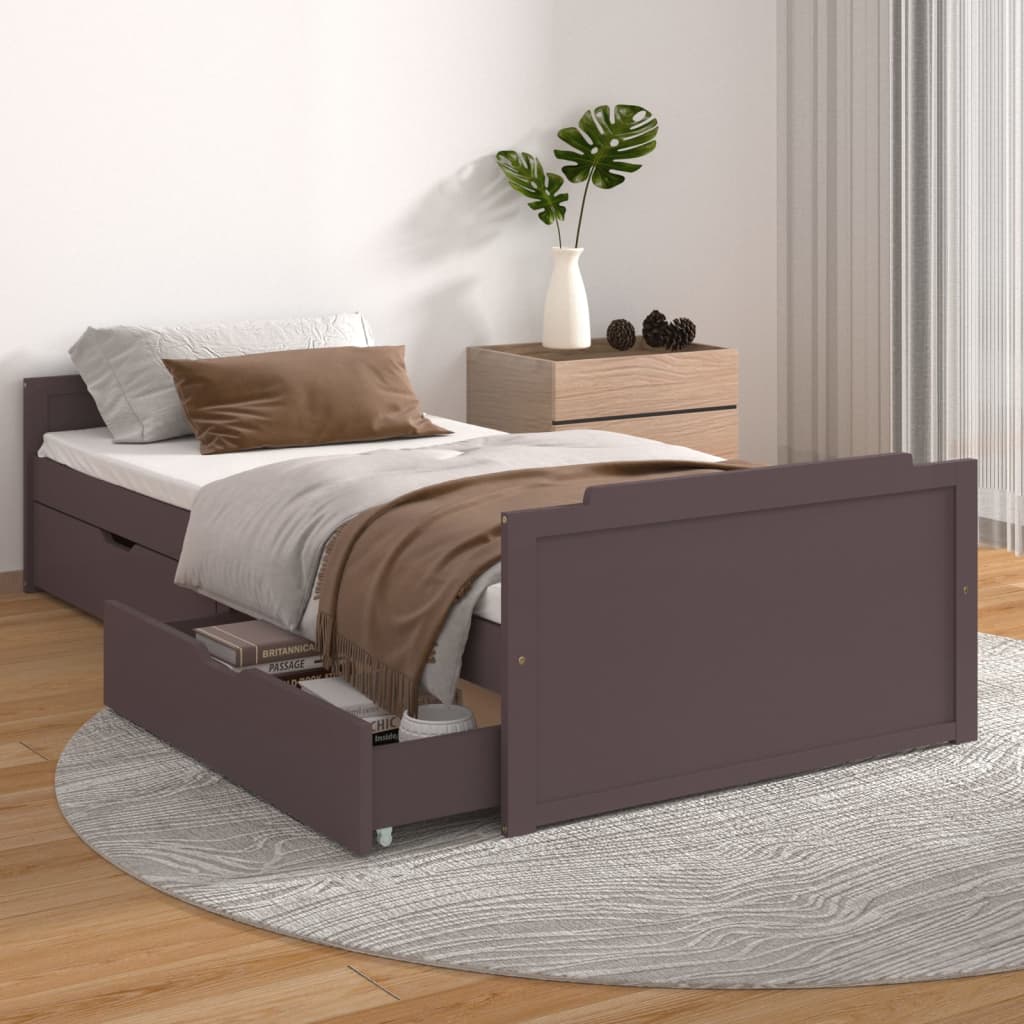 Giroletto Cassetti Marrone Scuro Legno Massello Pino 90x200 cm