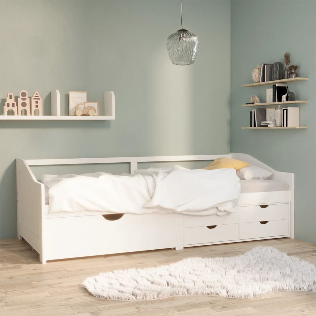 Divano Letto 3 Posti con Cassetti Bianco Pino Massello 90x200cm