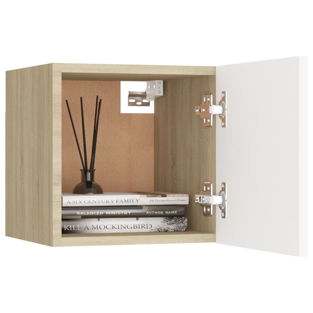 Comodino Bianco e Rovere Sonoma 30,5x30x30 cm in Truciolato