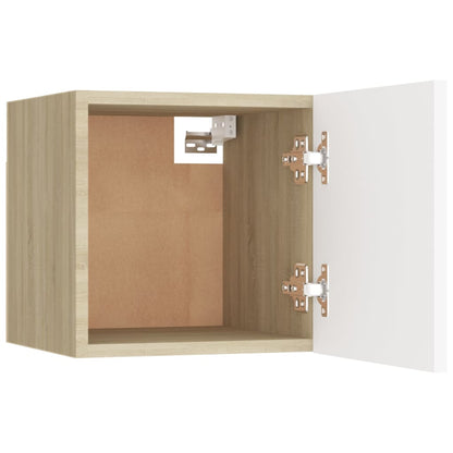 Comodino Bianco e Rovere Sonoma 30,5x30x30 cm in Truciolato