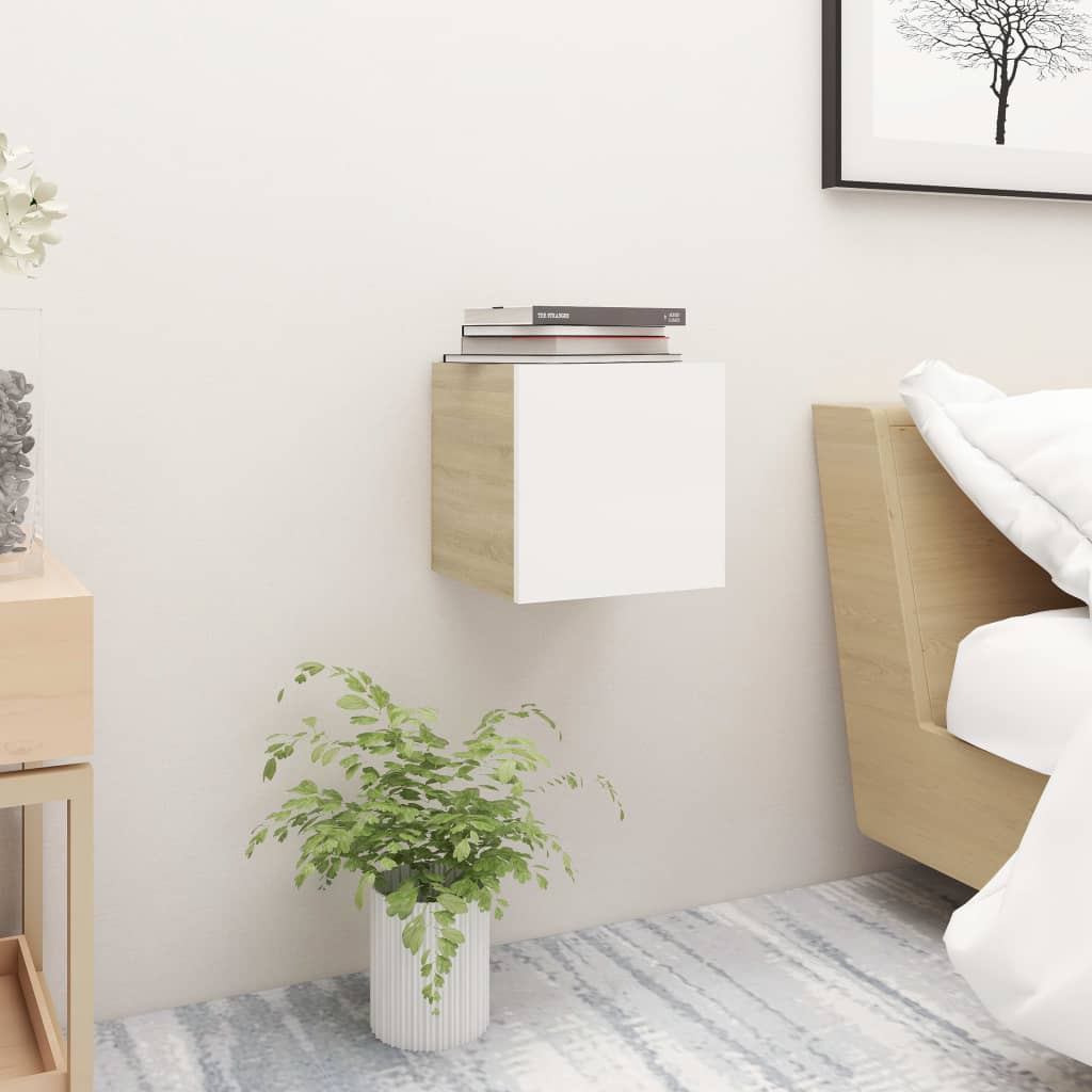 Comodino Bianco e Rovere Sonoma 30,5x30x30 cm in Truciolato